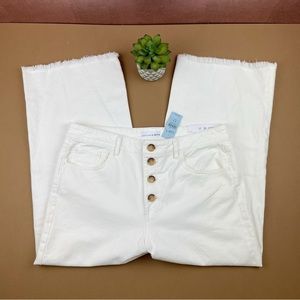 LOFT Solid White Button Fly Denim Frayed Jeans Size 12 Wide Leg High Waist